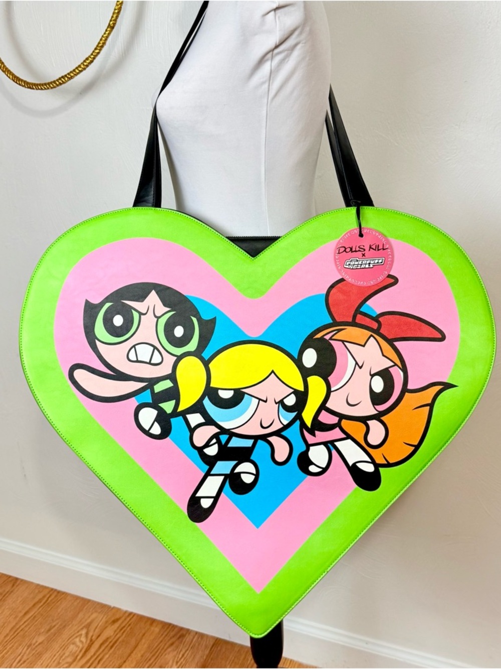 NWT Dolls Kill X Powerpuff Girls SUPER HERO LOVE HEART HUGE TOTE BAG Overnight